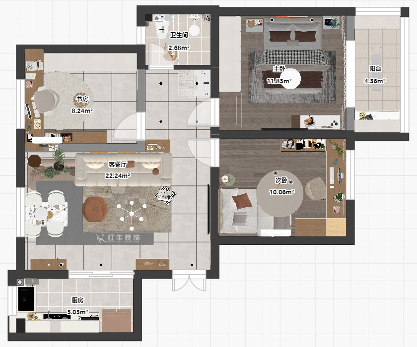 贾庭｜宁康苑24-301-78㎡-现代风格｜3室1厅1厨1卫｜老房装修｜定制家｜全包11